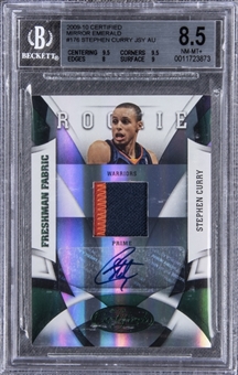 2009-10 Panini Certified "Mirror Emerald" #176 Stephen Curry Signed Patch Rookie Card (#2/5) – BGS NM-MT+ 8.5/BGS 9